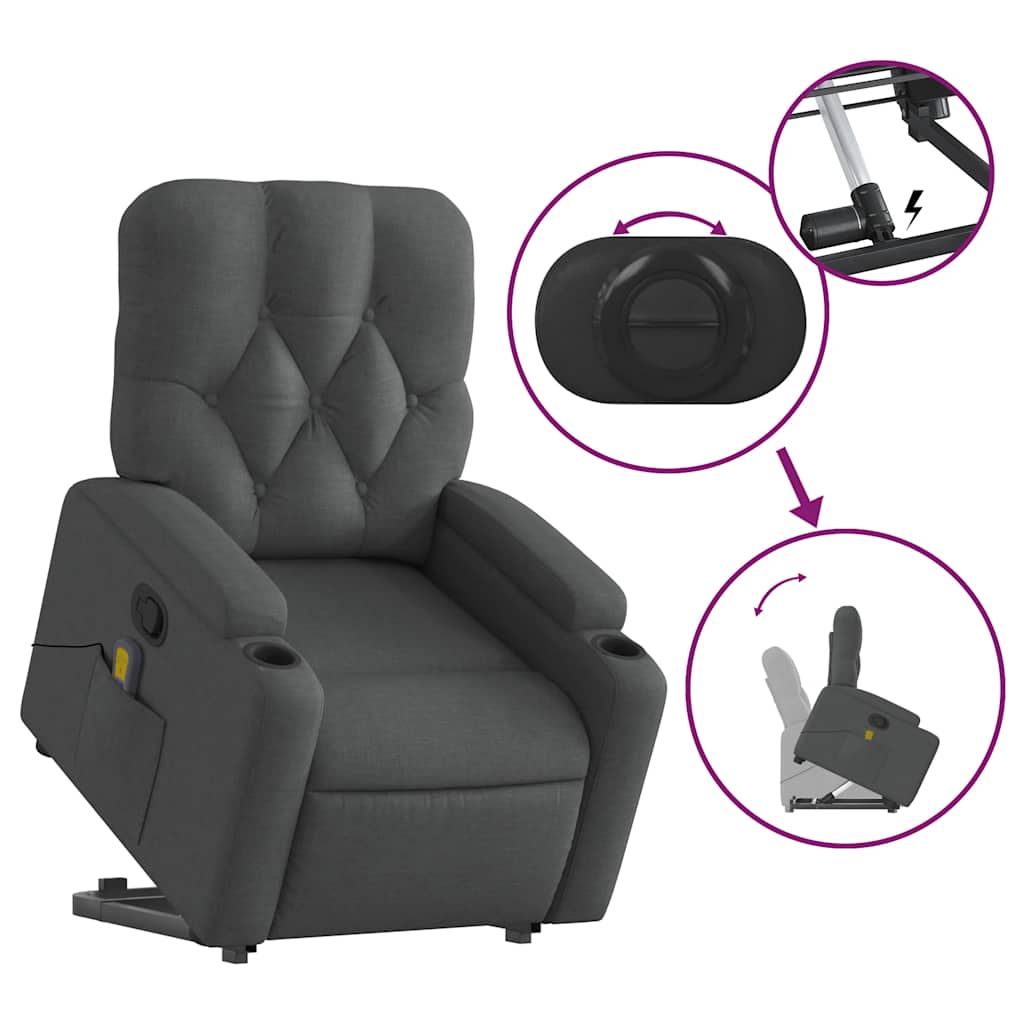 Stand up Massage Recliner Chair Dark Gray Fabric