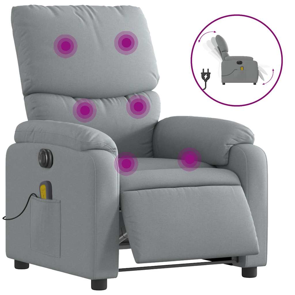 Electric Massage Recliner Chair Light Gray Fabric
