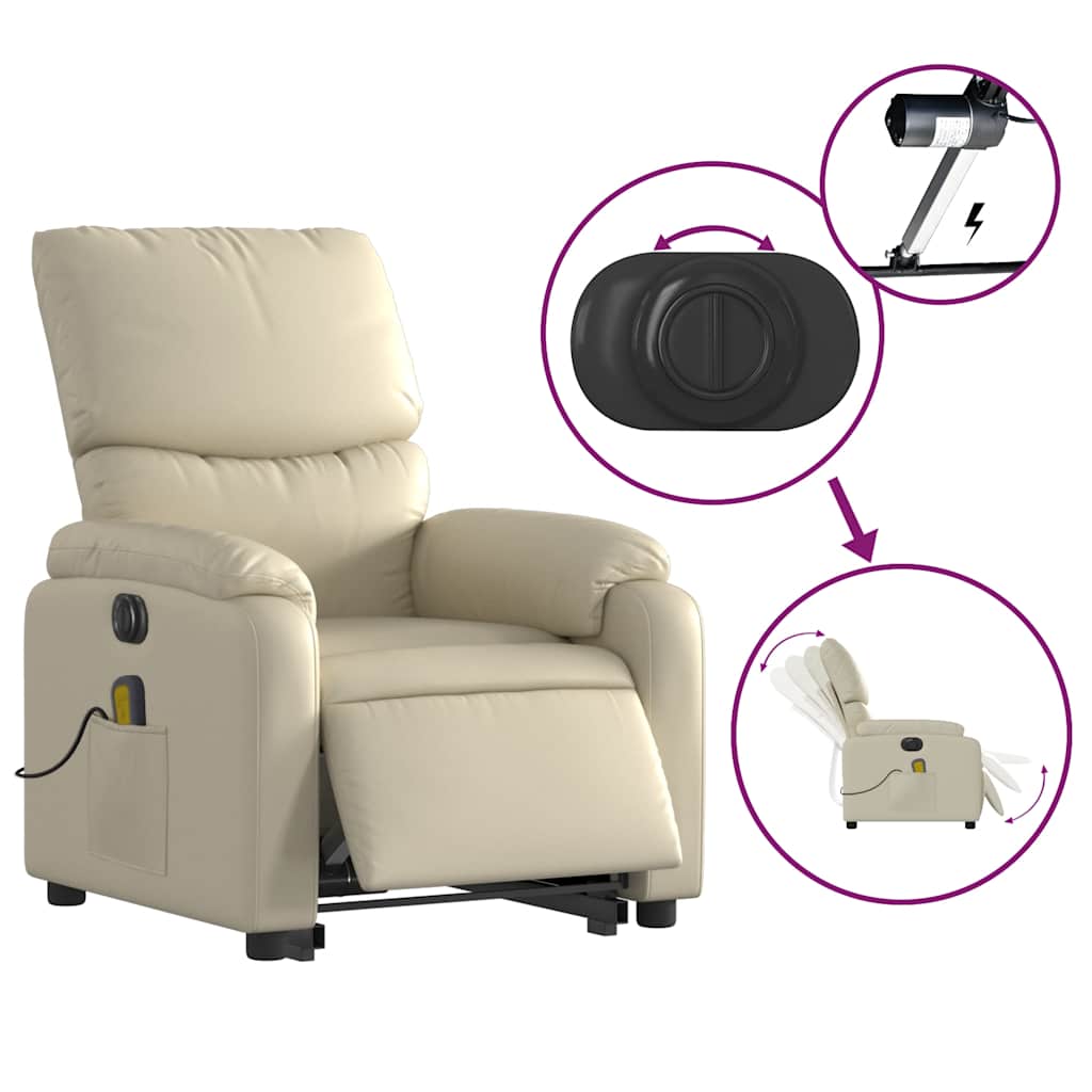 Electric Stand up Massage Recliner Chair Cream Faux Leather