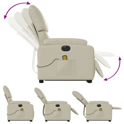 Electric Stand up Massage Recliner Chair Cream Faux Leather