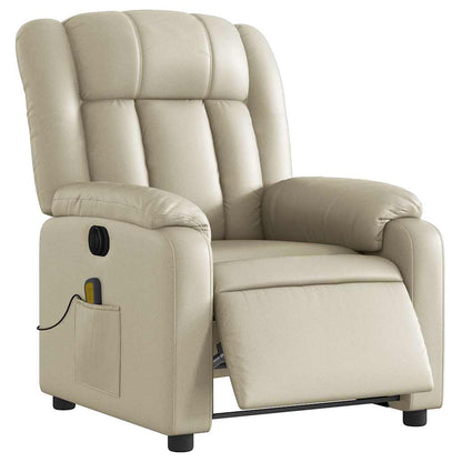 Electric Massage Recliner Chair Cream Faux Leather