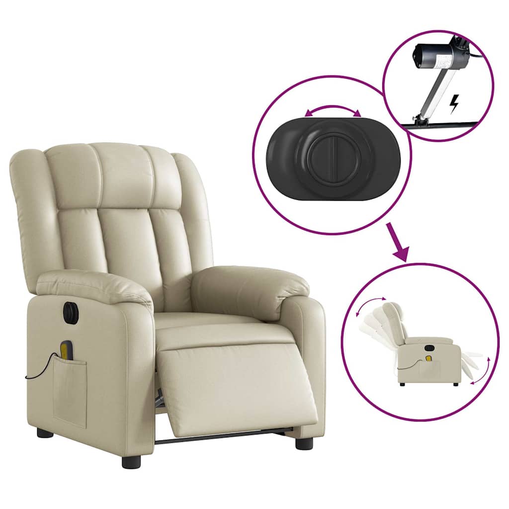 Electric Massage Recliner Chair Cream Faux Leather