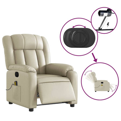 Electric Massage Recliner Chair Cream Faux Leather