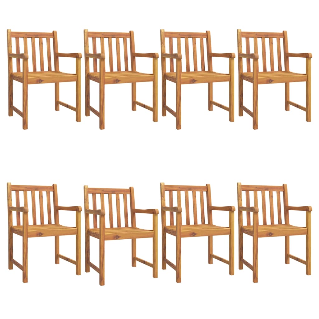 Garden Chair | Set of 8 | Natural Wood | Solid Acacia wood | Standard
