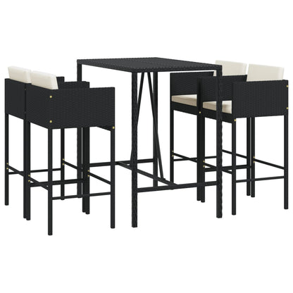 5 Piece Garden Bar Set with Cushions Black Poly Rattan