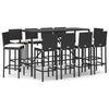 11 Piece Garden Bar Set with Cushions Black Poly Rattan