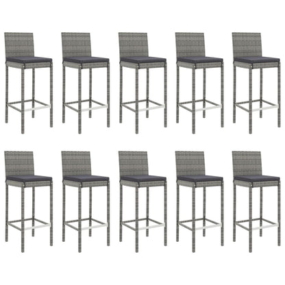 11 Piece Garden Bar Set with Cushions Grey Poly Rattan
