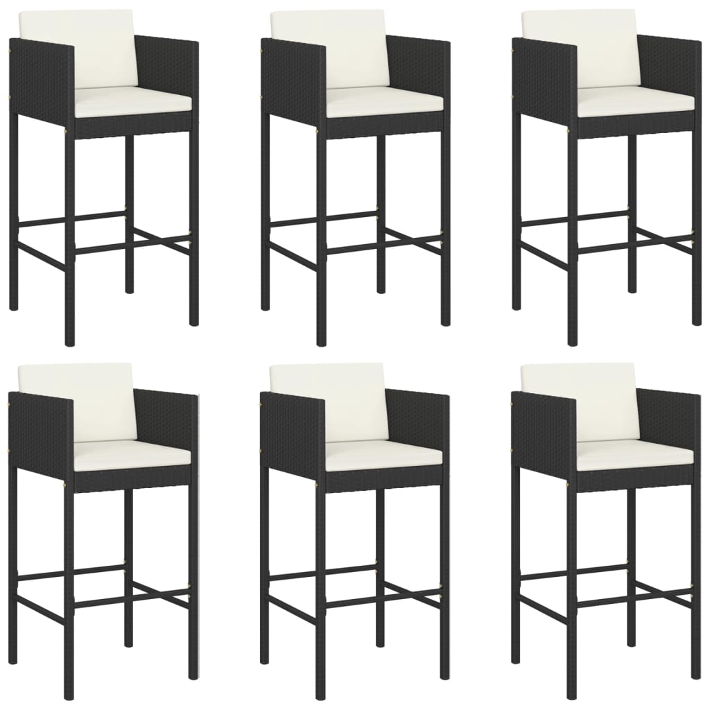 7 Piece Garden Bar Set with Cushions Black Poly Rattan