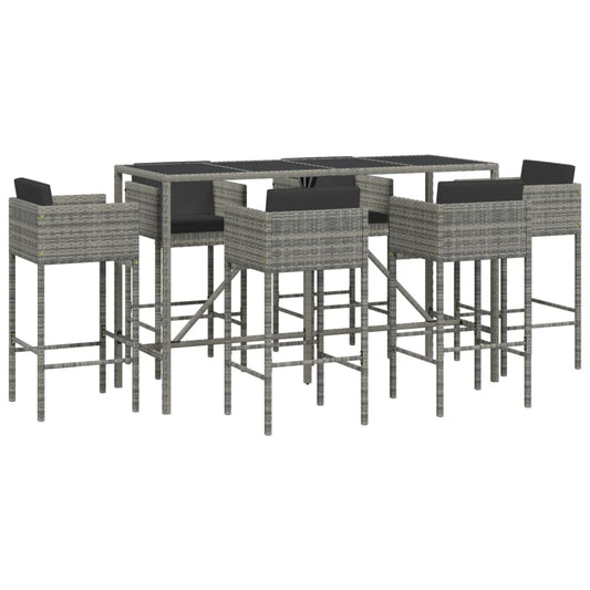 7 Piece Garden Bar Set with Cushions Grey Poly Rattan