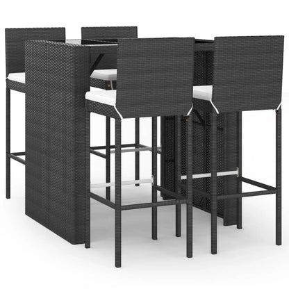 5 Piece Garden Bar Set with Cushions Black Poly Rattan