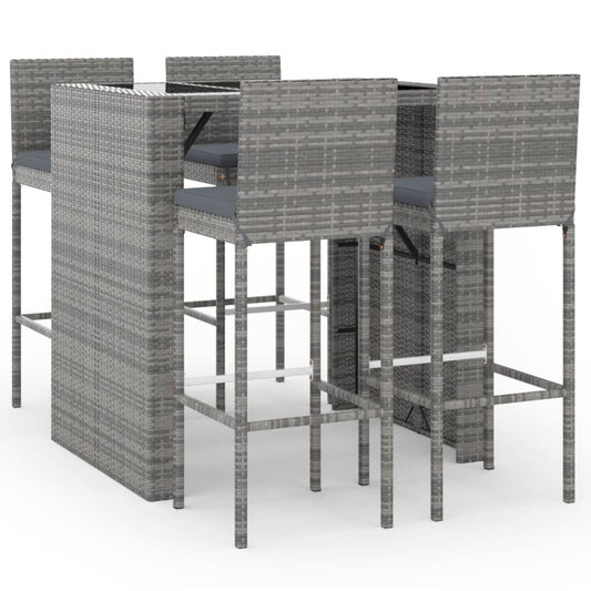 5 Piece Garden Bar Set with Cushions Grey Poly Rattan