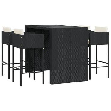 5 Piece Garden Bar Set with Cushions Black Poly Rattan