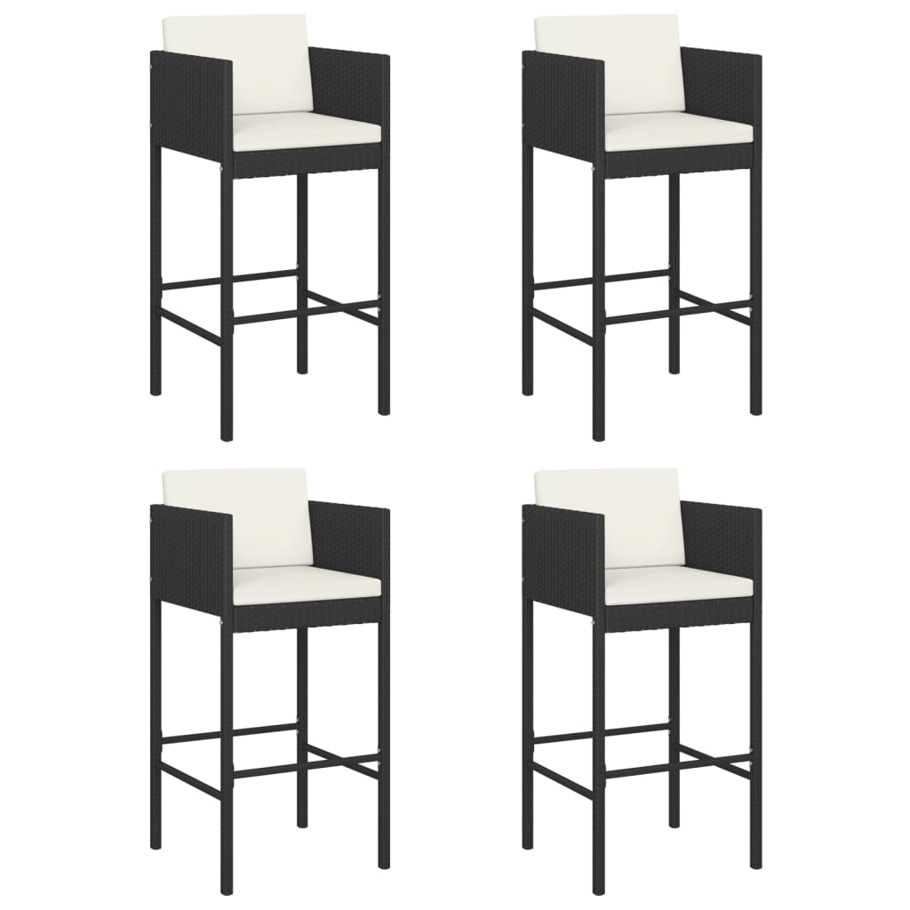 5 Piece Garden Bar Set with Cushions Black Poly Rattan