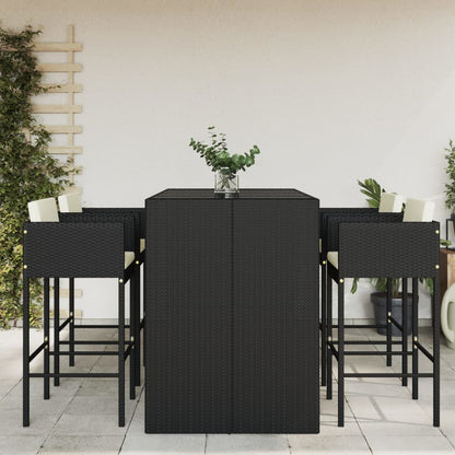 5 Piece Garden Bar Set with Cushions Black Poly Rattan