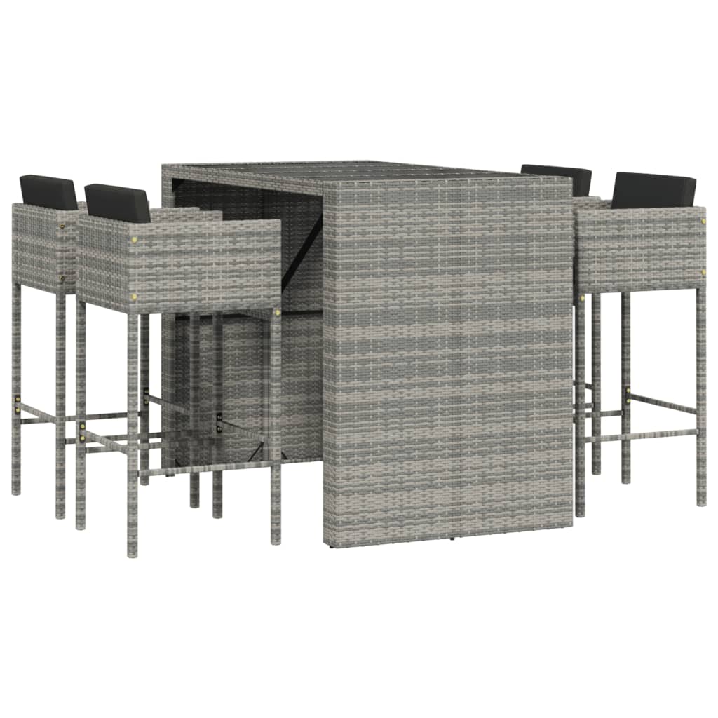 5 Piece Garden Bar Set with Cushions Grey Poly Rattan