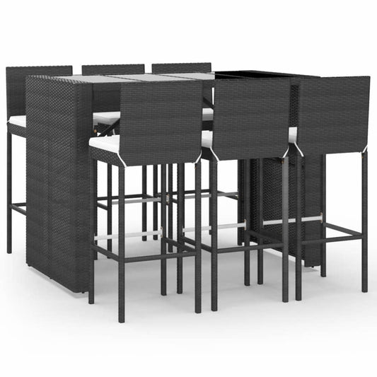 7 Piece Garden Bar Set with Cushions Black Poly Rattan