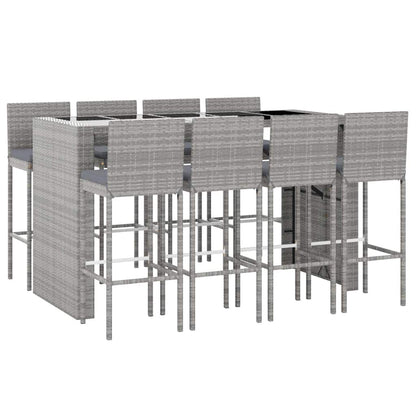 9 Piece Garden Bar Set with Cushions Grey Poly Rattan