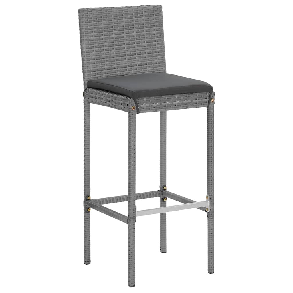 9 Piece Garden Bar Set with Cushions Grey Poly Rattan