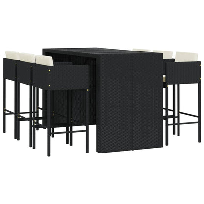 7 Piece Garden Bar Set with Cushions Black Poly Rattan