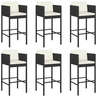 7 Piece Garden Bar Set with Cushions Black Poly Rattan