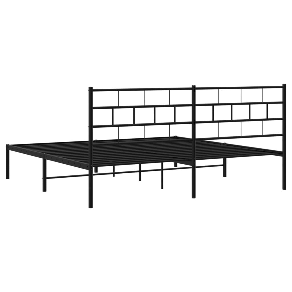 Metal Bed Frame without Mattress with Headboard Black 180x200cm
