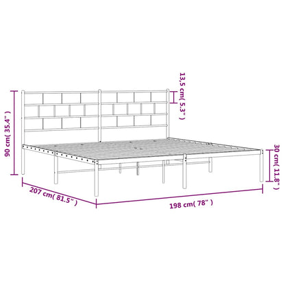 Metal Bed Frame without Mattress with Headboard Black 193x203cm