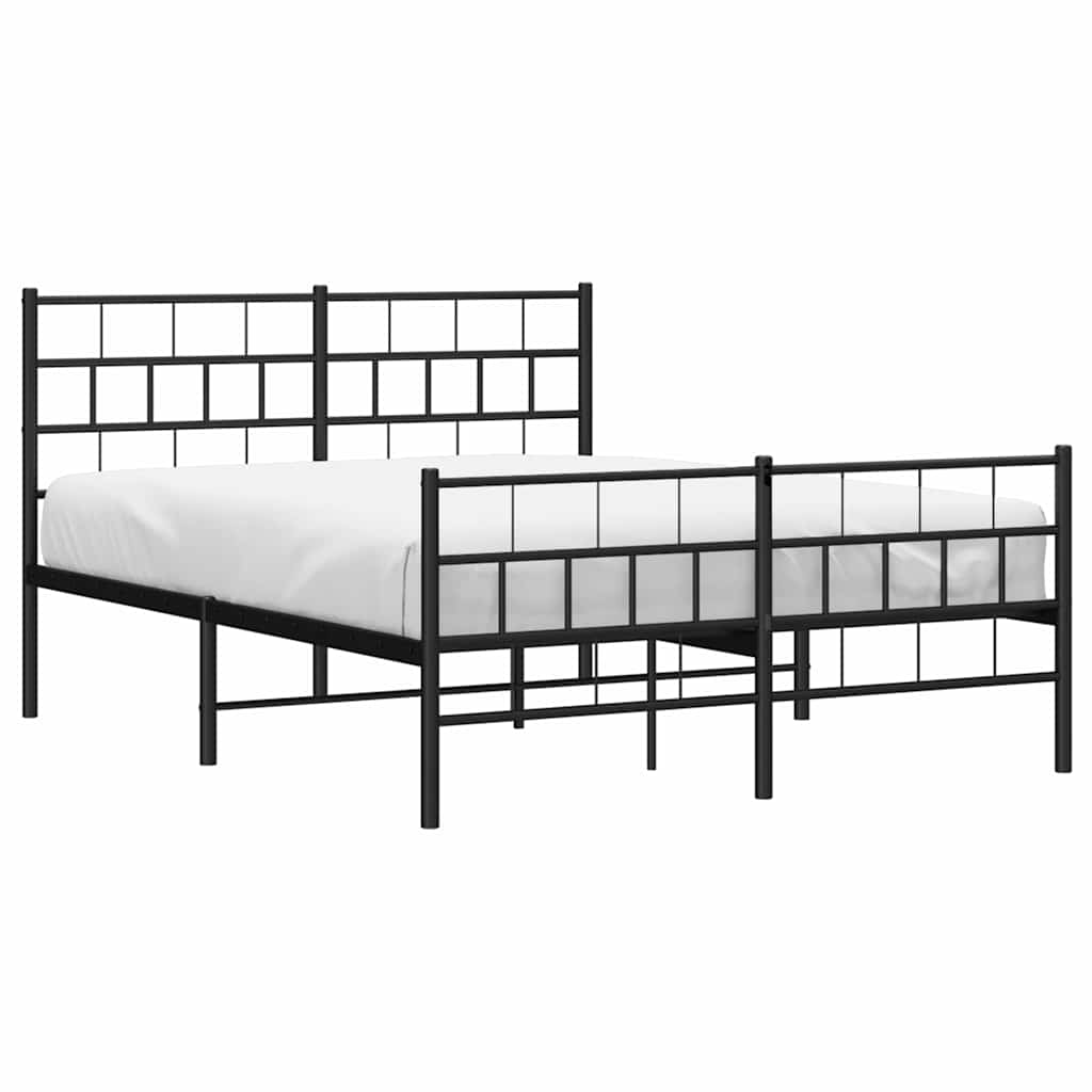 Metal Bed Frame without Mattress with Footboard Black 135x190cm