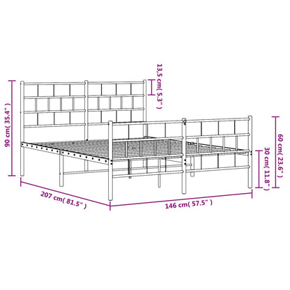 Metal Bed Frame without Mattress with Footboard Black 140x200cm