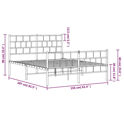 Metal Bed Frame without Mattress with Footboard Black 150x200cm