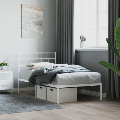 Metal Bed Frame without Mattress with Headboard White 75x190cm