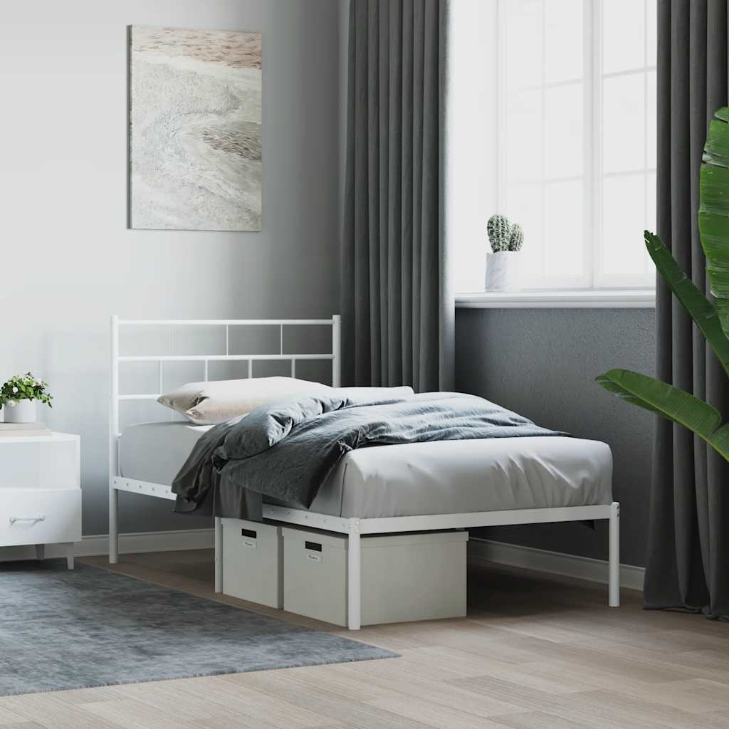Metal Bed Frame | White | Steel | Single | Metal Bed Frame | Rectangular