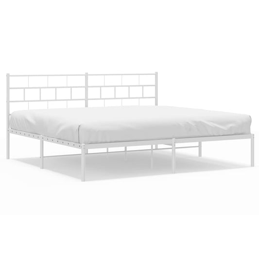 Metal Bed Frame without Mattress with Headboard White 180x200cm