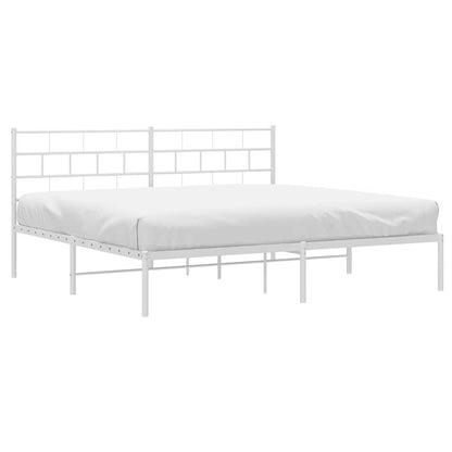 Metal Bed Frame without Mattress with Headboard White 193x203cm