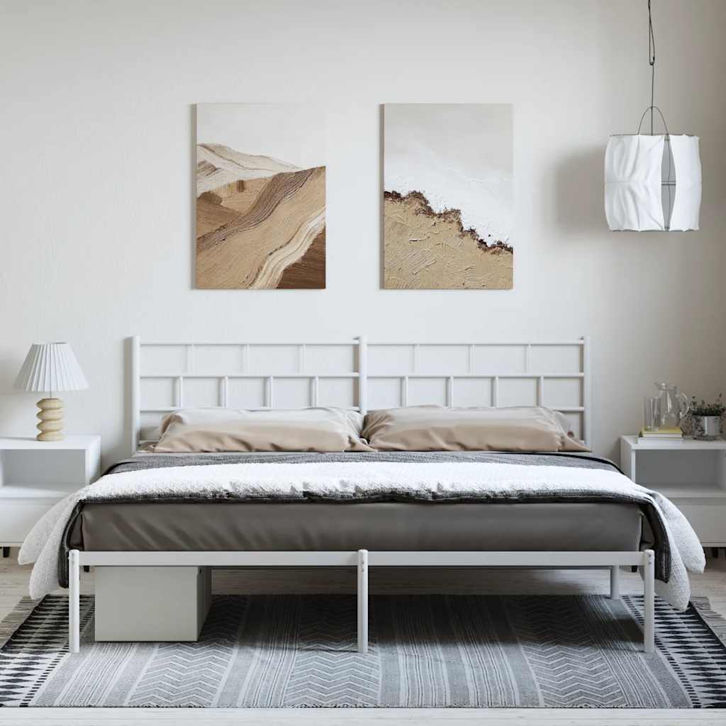 Metal Bed Frame without Mattress with Headboard White 193x203cm
