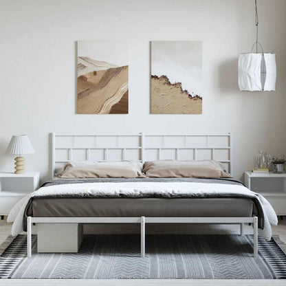 Metal Bed Frame without Mattress with Headboard White 193x203cm