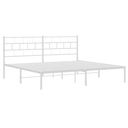 Metal Bed Frame without Mattress with Headboard White 193x203cm