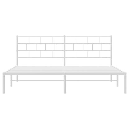 Metal Bed Frame without Mattress with Headboard White 193x203cm