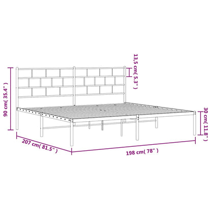Metal Bed Frame without Mattress with Headboard White 193x203cm