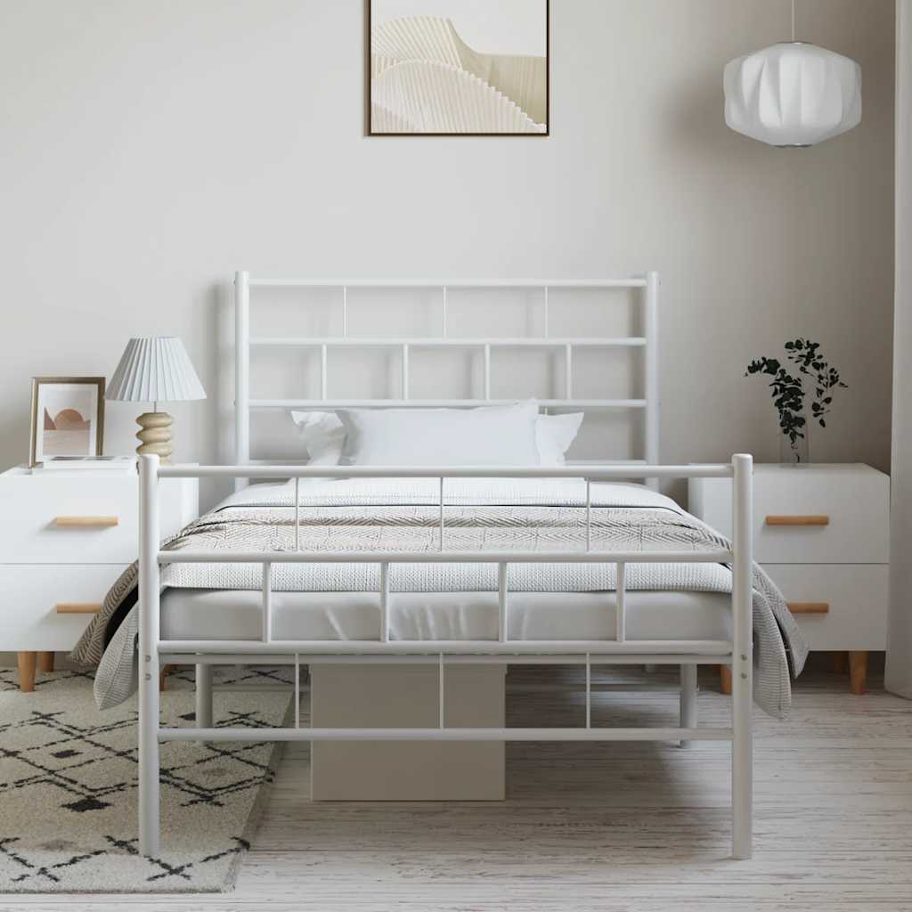Metal Bed Frame | White | Powder-Coated Steel | Single | Metal Bed Frame