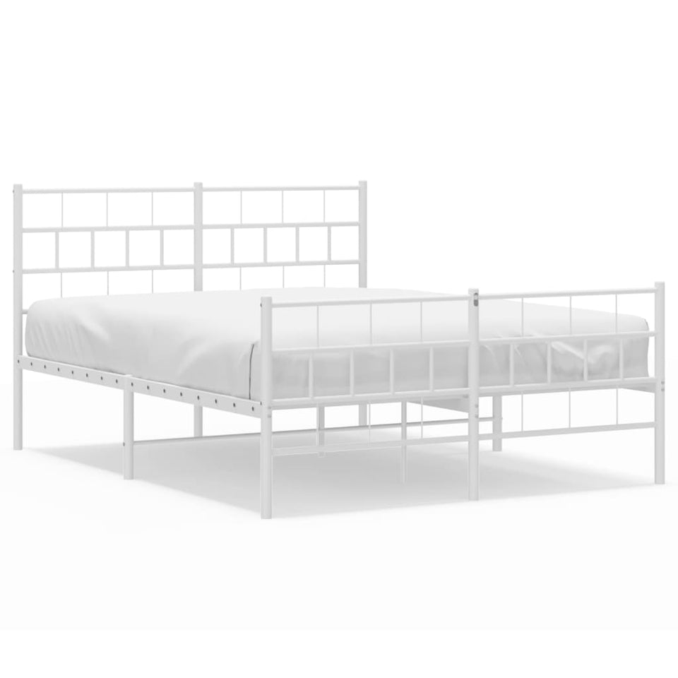 Metal Bed Frame with Headboard and Footboard White 150x200 cm King Size