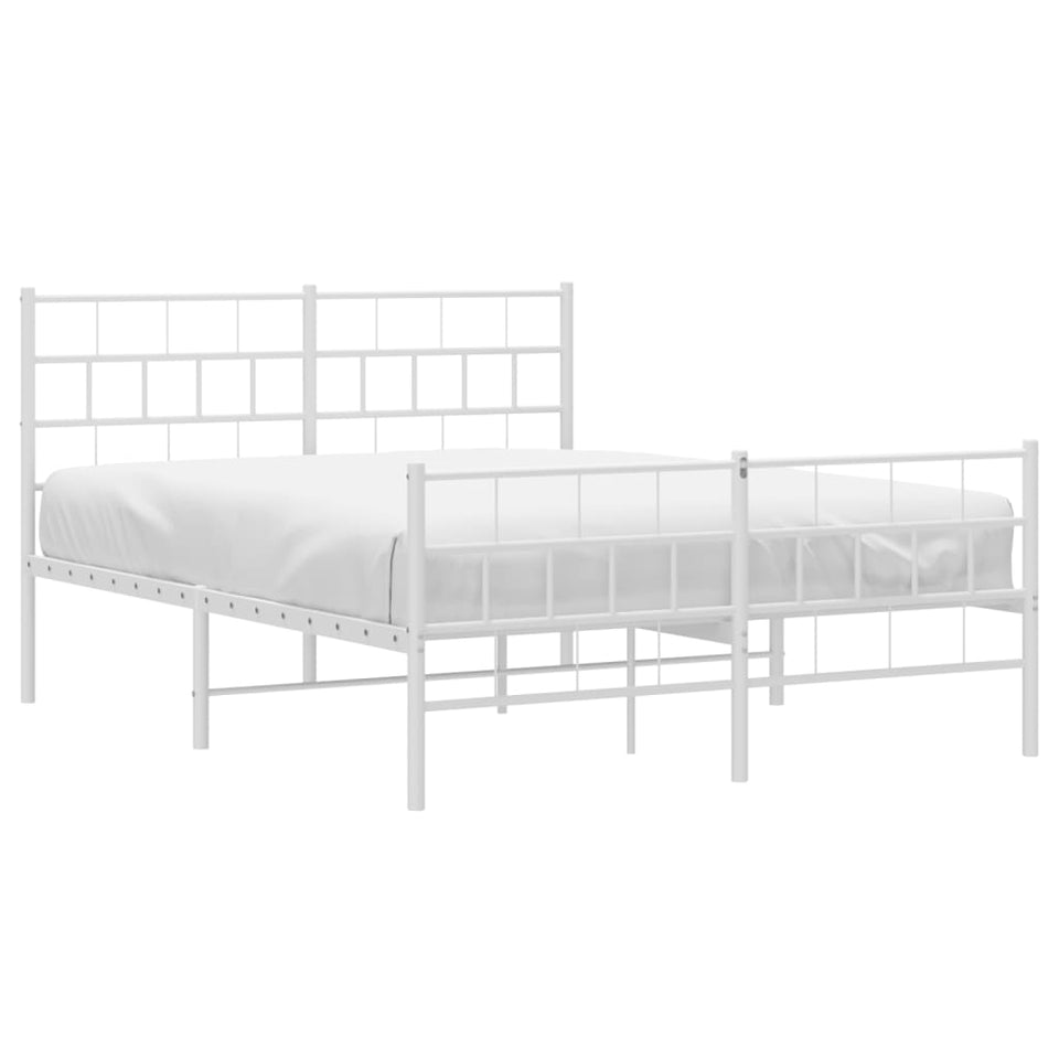 Metal Bed Frame with Headboard and Footboard White 150x200 cm King Size