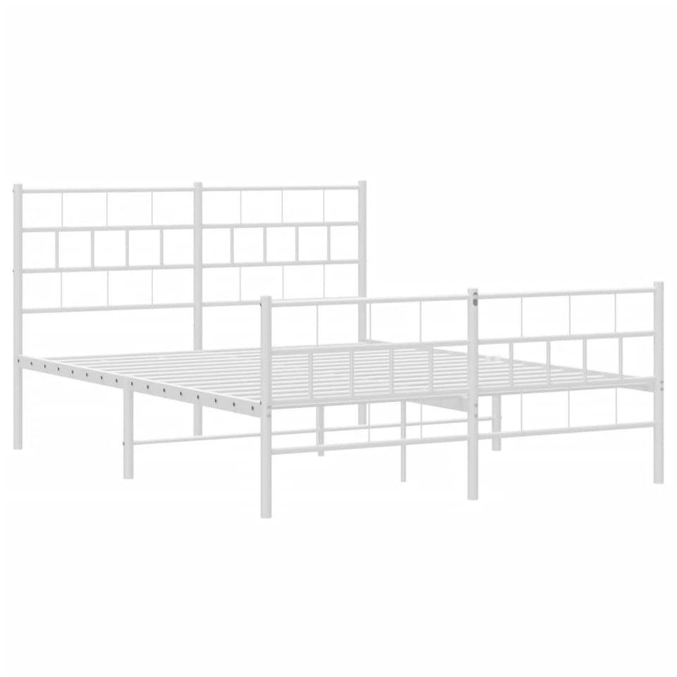 Metal Bed Frame with Headboard and Footboard White 150x200 cm King Size
