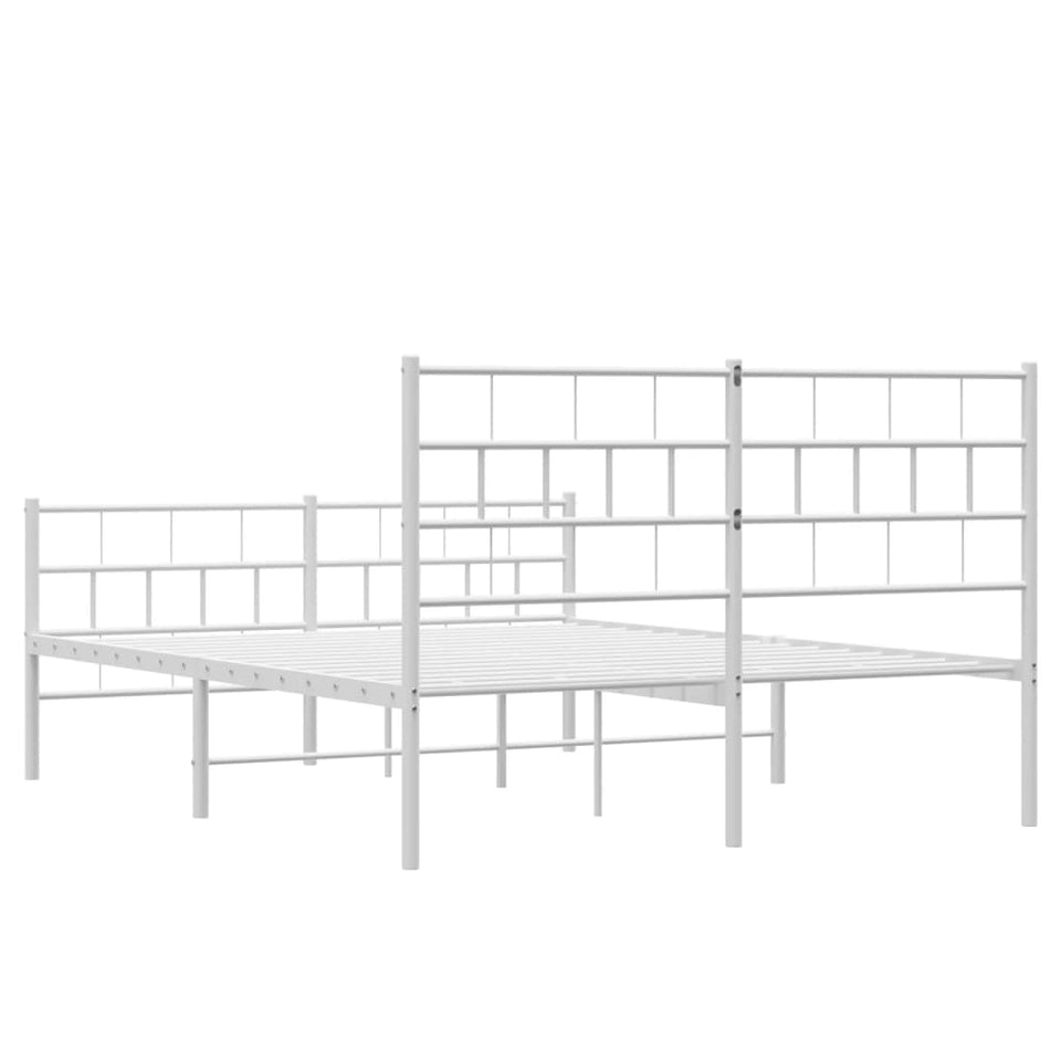 Metal Bed Frame with Headboard and Footboard White 150x200 cm King Size