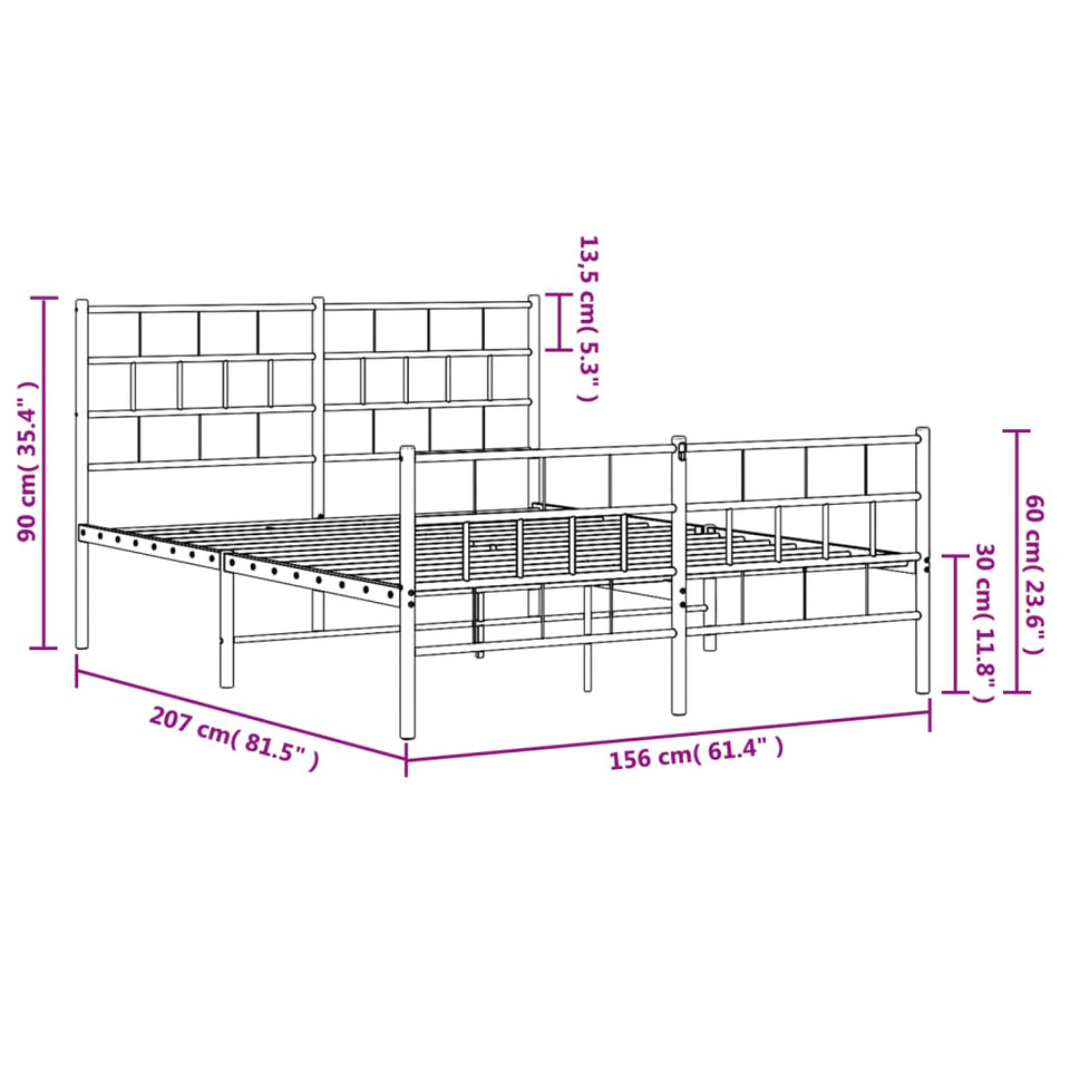 Metal Bed Frame with Headboard and Footboard White 150x200 cm King Size