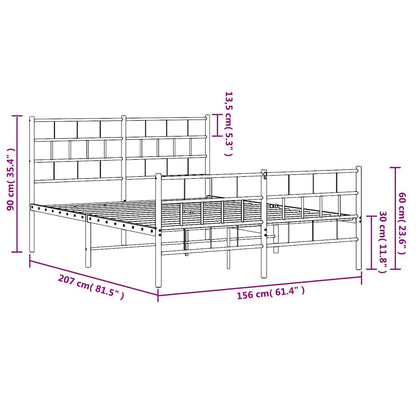 Metal Bed Frame without Mattress with Footboard White 150x200cm