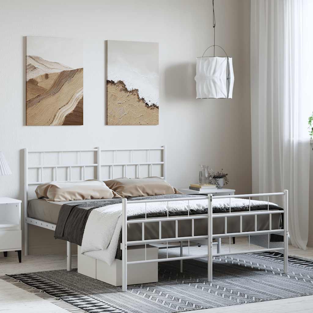 Metal Bed Frame without Mattress with Footboard White 150x200cm