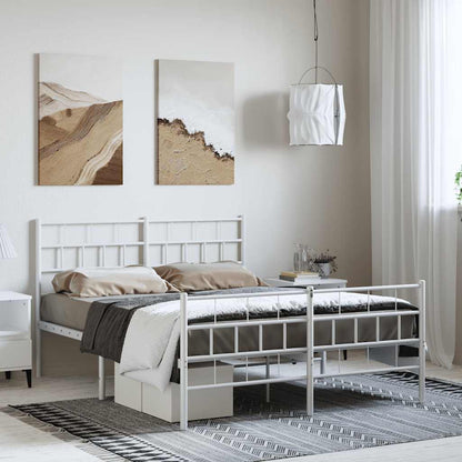 Metal Bed Frame without Mattress with Footboard White 150x200cm