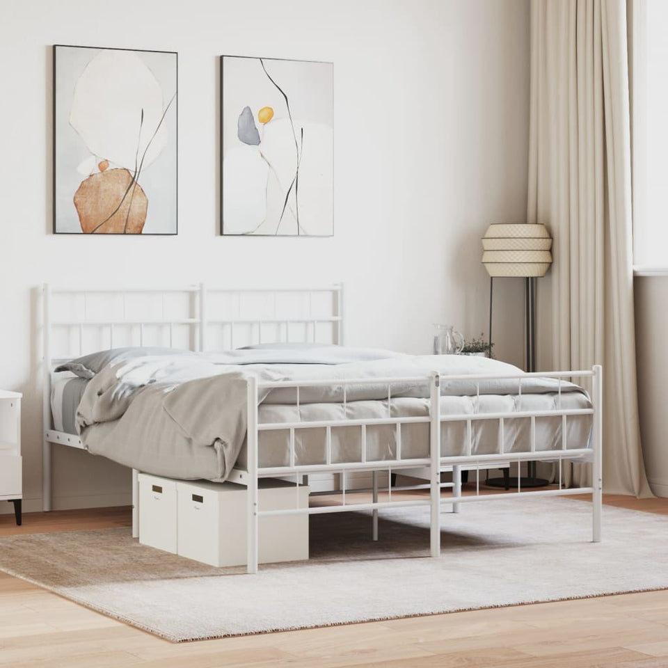 Metal Bed Frame with Headboard and Footboard White 150x200 cm King Size