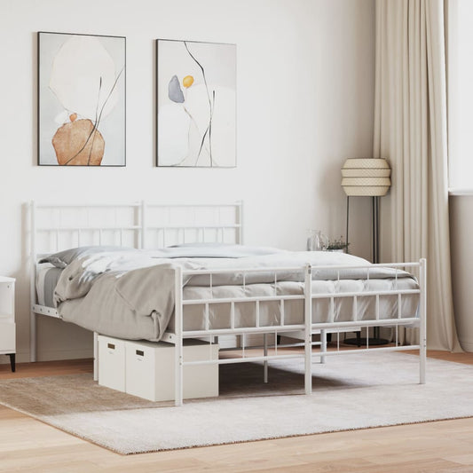 Metal Bed Frame without Mattress with Footboard White 160x200cm