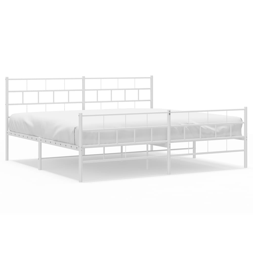 Metal Bed Frame without Mattress with Footboard White 193x203cm